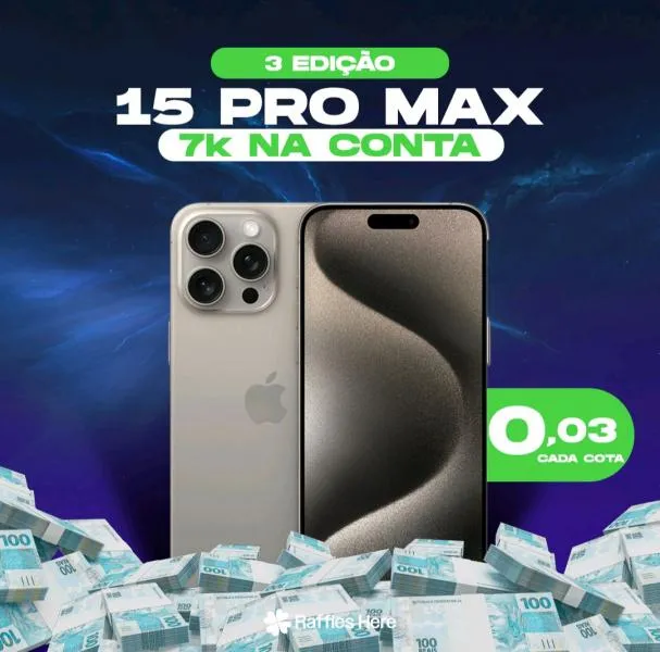 Imagem da campanha 3 iPhones 15 PRO Max - Titânio ou até R$ 21.000 no PIX