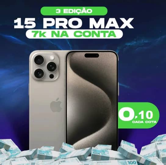 Imagem da campanha 3 iPhones 15 PRO Max - Titânio ou até R$ 21.000 no PIX