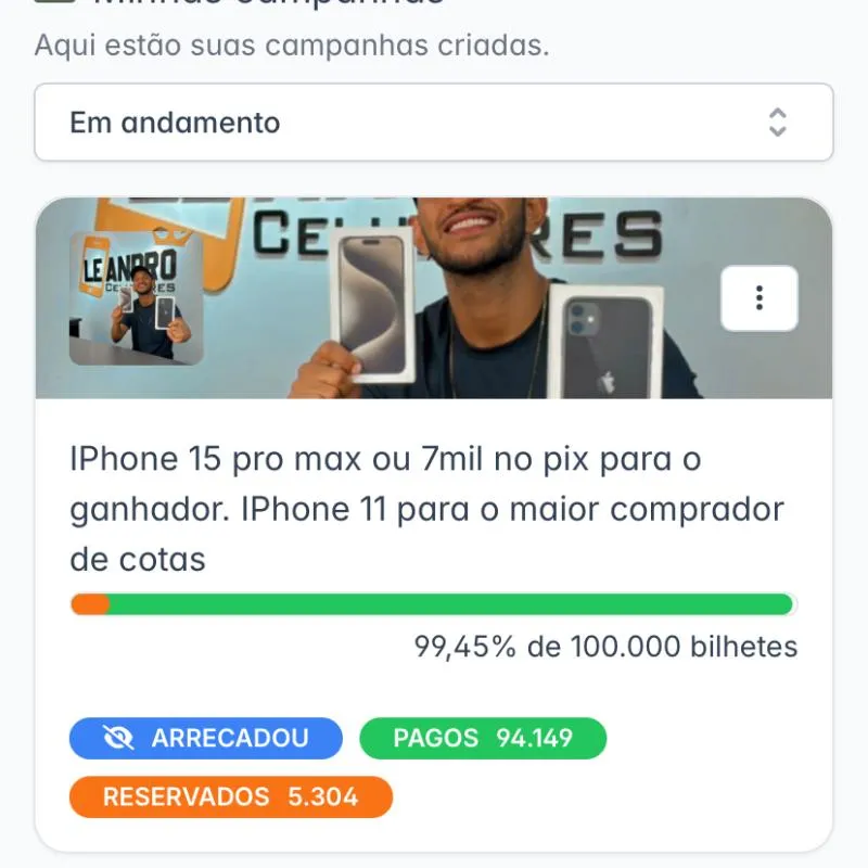Imagem da campanha iPhone 15 pro Max ou 7 mil no pix