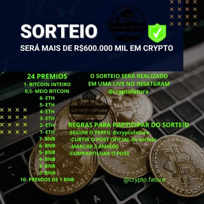 Imagem da campanha MAIS DE R$600 MIL EM CRIPTOMOEDAS