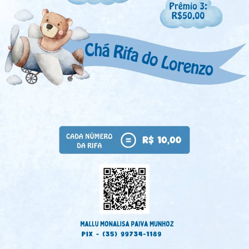 Imagem da campanha Chá Rifa do Lorenzo