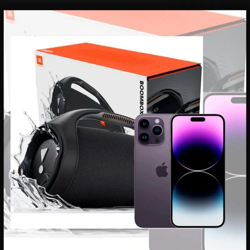 Imagem da campanha UM IPHONE 14 PRO MAX+UMA BOOMBOX 3 (JBL)