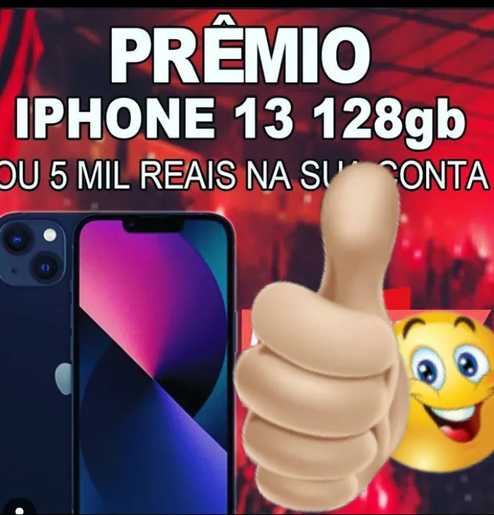 Imagem da campanha Agora vai IPhone 13 128gb ou 5mil na conta