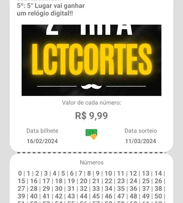 Imagem da campanha 2° Rifa Lctcortes