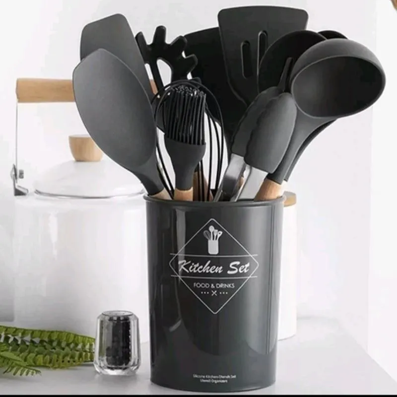 Imagem da campanha Jogo de Cozinha Kit C/12 Peças de Silicone, Utensílios e Copo Suporte para Cozinha
