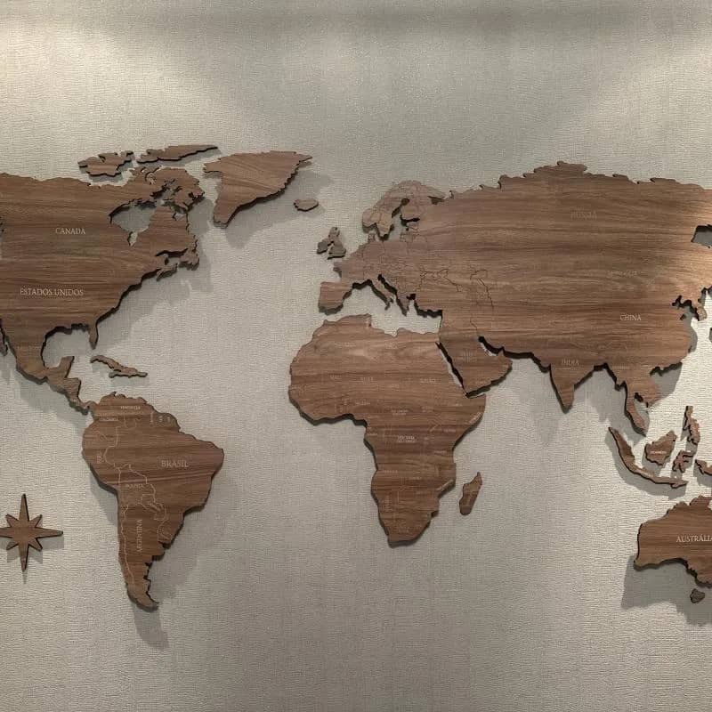 Imagem da campanha Mapa Mundi efeito 3D em mandeira