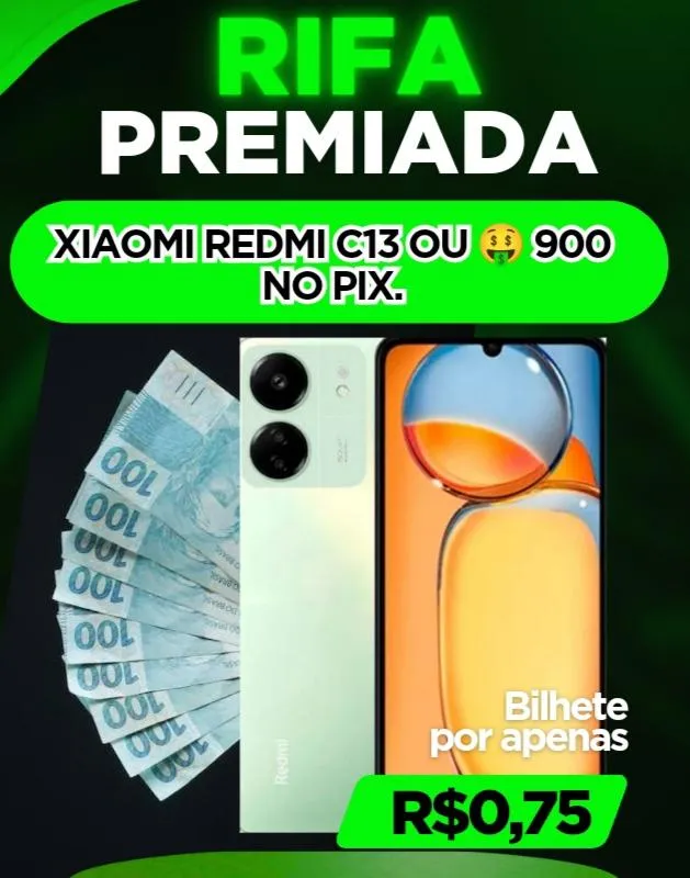 Imagem da campanha Celular Xaiomi redmi c13 ou $900 no Pix 🤑