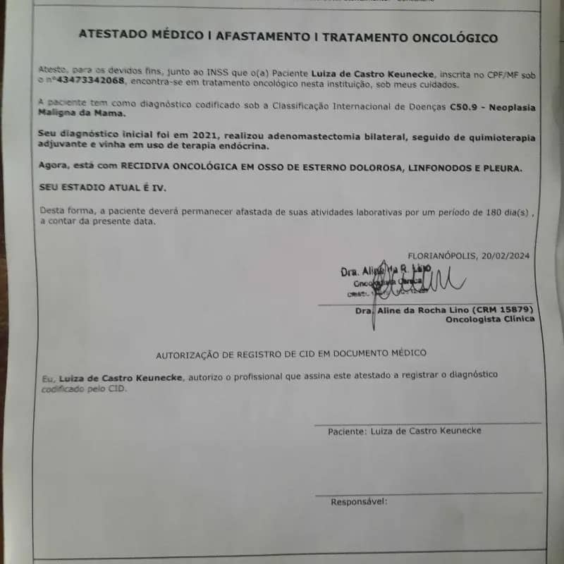 Imagem da campanha Ajude a Luiza a iniciar o tratamento de metástase