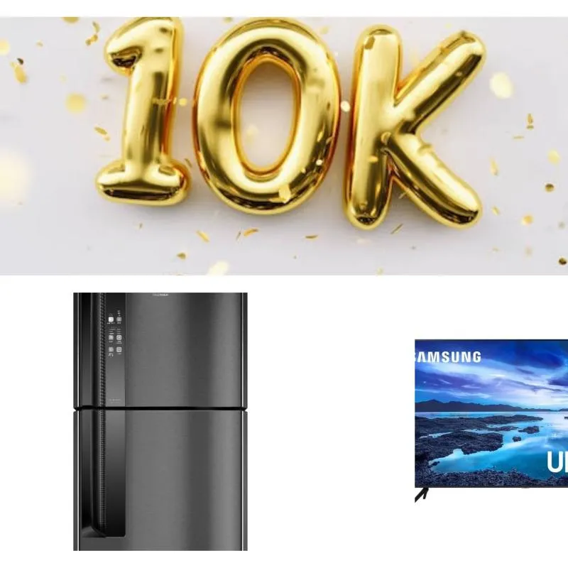 Imagem da campanha 1°lugar 10.000 reais no Pix 2° uma geladeira e TV Samsung 55