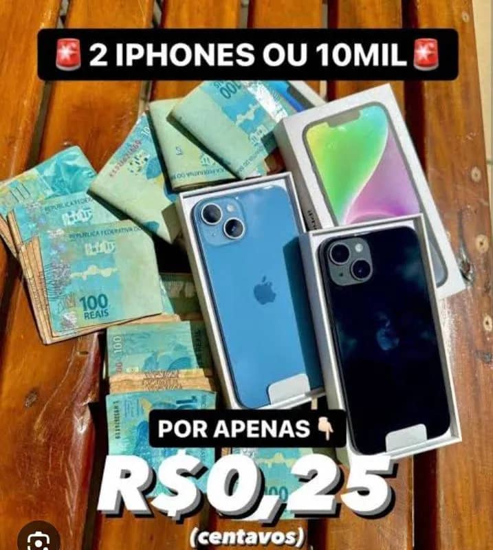 Imagem da campanha 2 iPhone ou 10.000 na sua conta por apenas 25 centavos