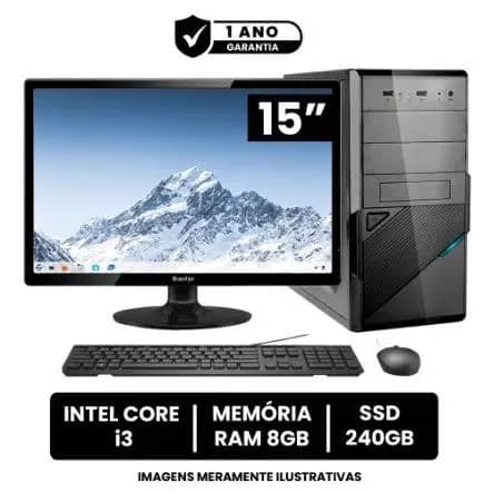 Imagem da campanha Computador Completo Intel Core I3 8gb de Ram Ssd 240gb Monitor Led 15" Hdmi ou R$: 900 no pix