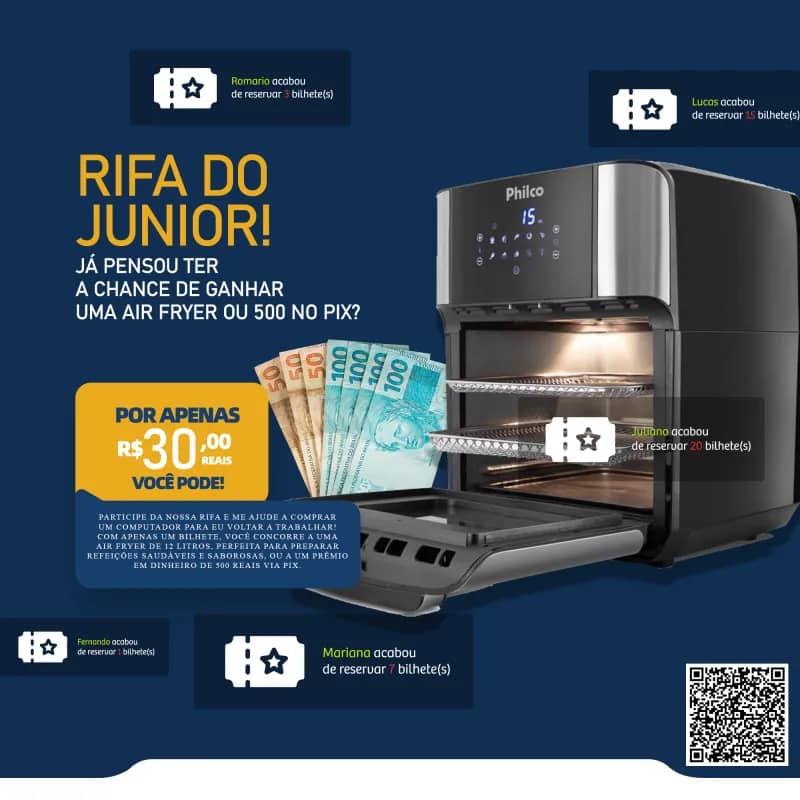 Imagem da campanha Rifa “Ajudando o Jr” Air Fryer ou R$500 no Pix