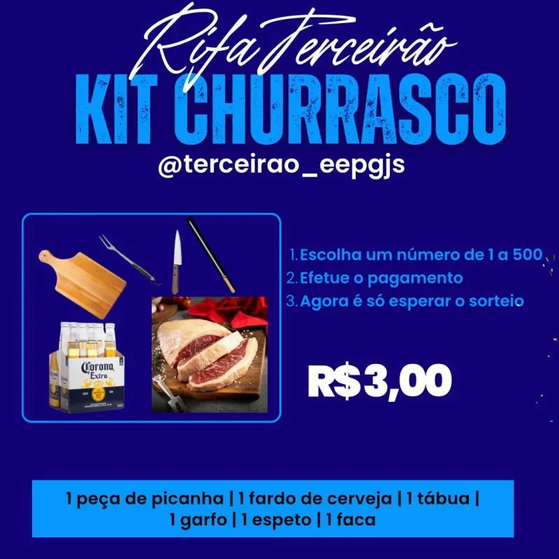 Imagem da campanha Rifa terceirão Getúlio, kit churrasco