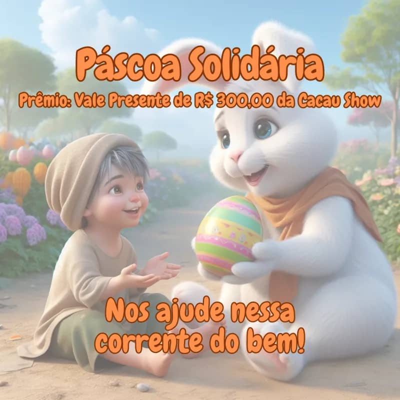 Imagem da campanha Páscoa Solidária - Prêmio: Vale Presente de R$ 300,00 da Cacau Show