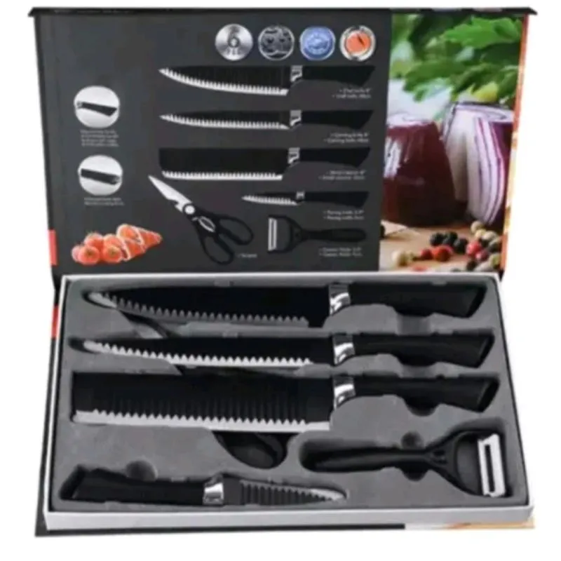 Imagem da campanha Kit 6 peças conjunto de faca de carne, cutelo, legumes, tesoura e descascador de aço carbono
