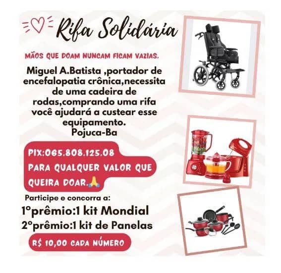 Imagem da campanha Rifa Solidária do Miguel