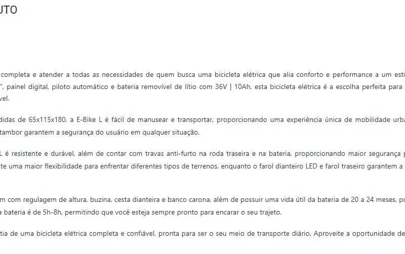 Imagem da campanha BIKE ELÉTRICA - E-BIKE L