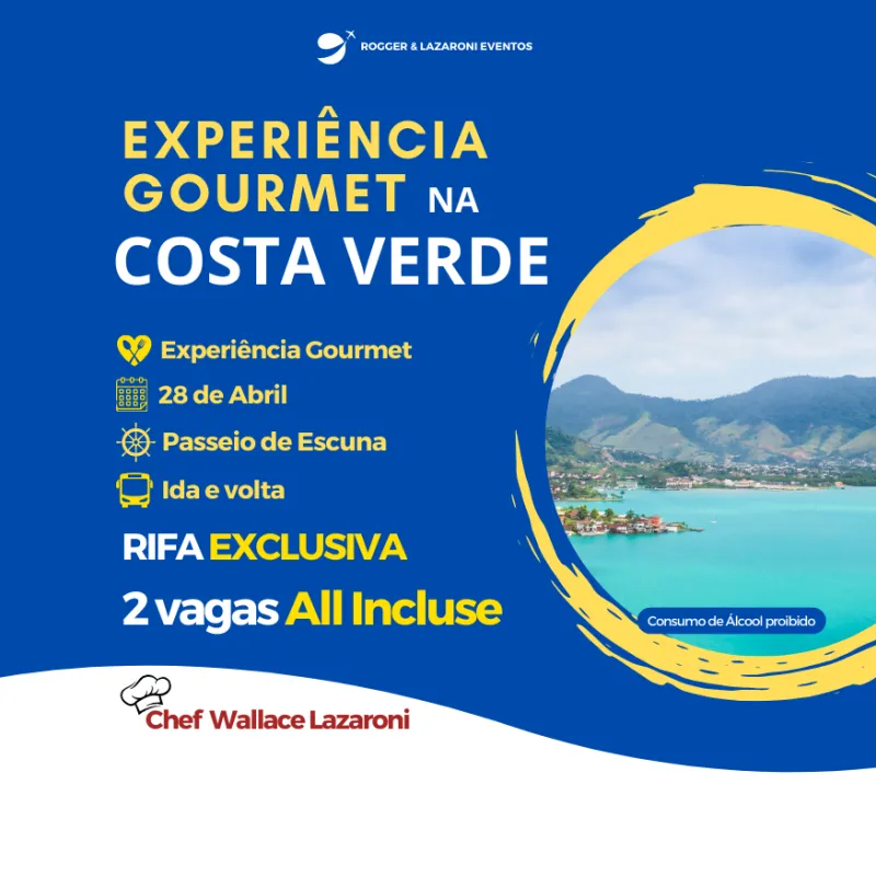 Imagem da campanha Ganhe um Dia Inesquecível na Costa Verde com o Cheff Gourmet ❤️