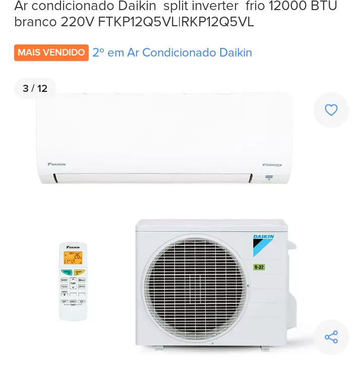 Imagem da campanha Ar condicionado Daikin splite inverter 12000 BTU com instalação inclusa