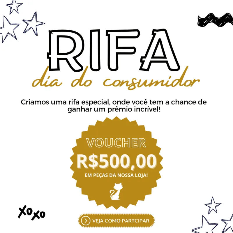 Imagem da campanha RIFA DIA DO CONSUMIDOR - VOUCHER DE R$500 EM COMPRAS.