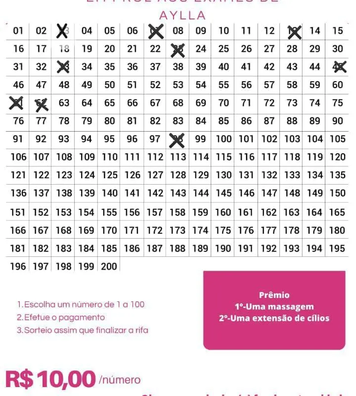 Imagem da campanha RIFA EM PROL AOS EXAMES DE AYLA