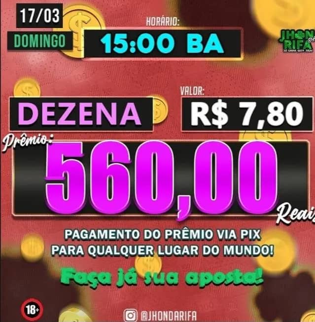 Imagem da campanha 15:00 HORAS 17/03.     560,00 REAIS POR APENAS 7,80 !CORREEE🏆🍀🍀