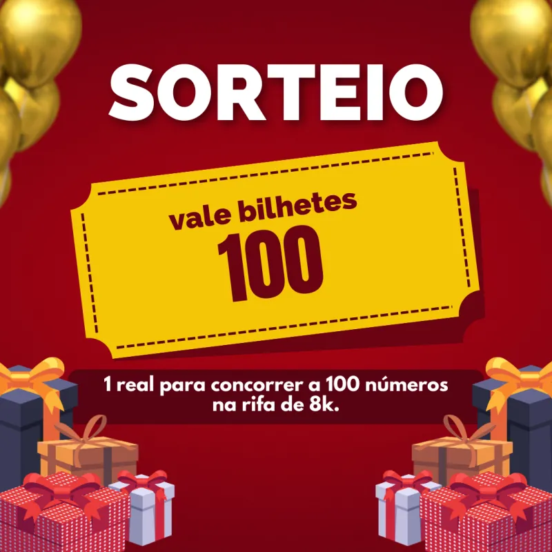 Imagem da campanha 1 real para concorrer a 100 bilhetes na rifa de 8 Mil