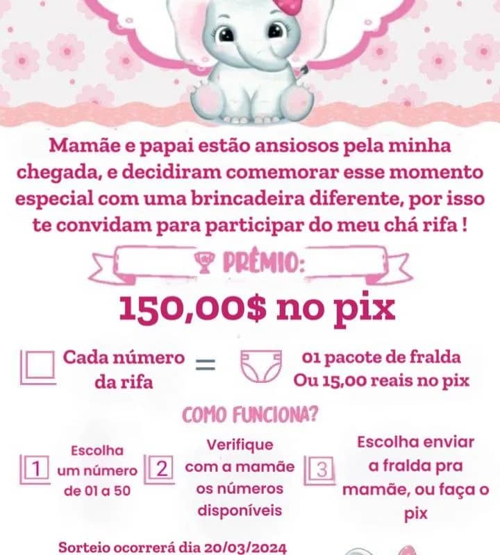 Imagem da campanha Chá rifa Ísis Lorena