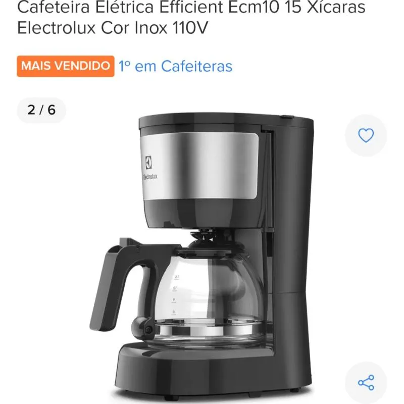 Imagem da campanha Cafeteira Elétrica Efficient Ecm10 15 Xícaras Electrolux Cor Inox 110V