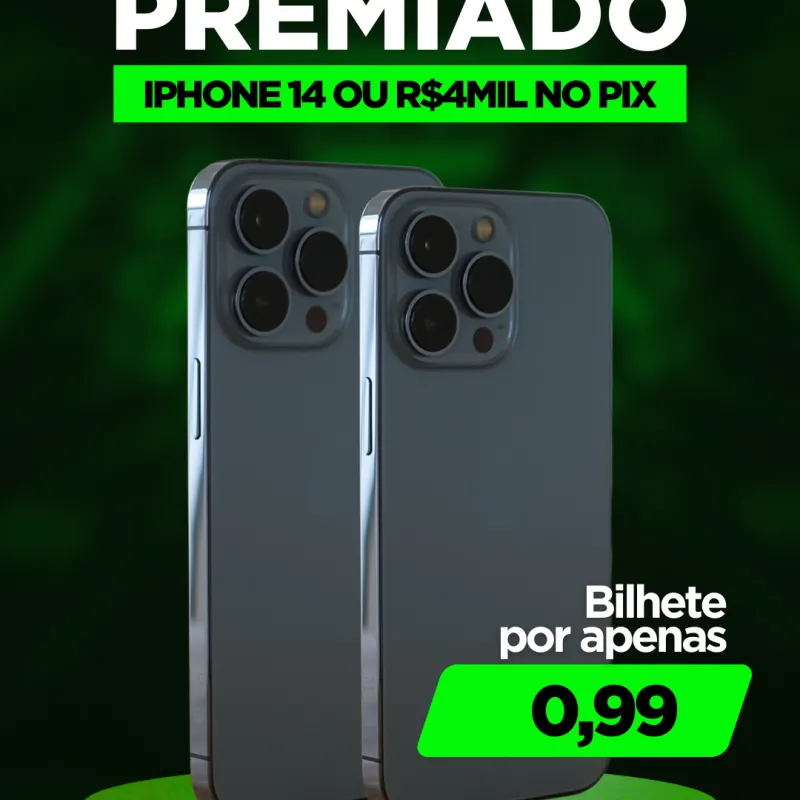 Imagem da campanha Sorteio premiado iPhone 14 ou 4 mil no pix