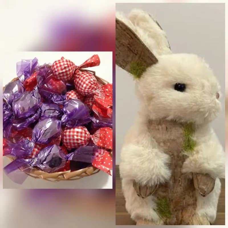 Imagem da campanha Cesta com 50 bombons e um coelho de pelúcia