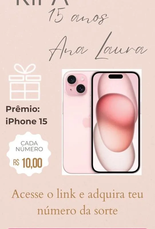 Imagem da campanha SORTEIO iPhone 15