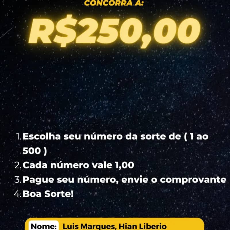 Imagem da campanha Rifa, R$250 no pix