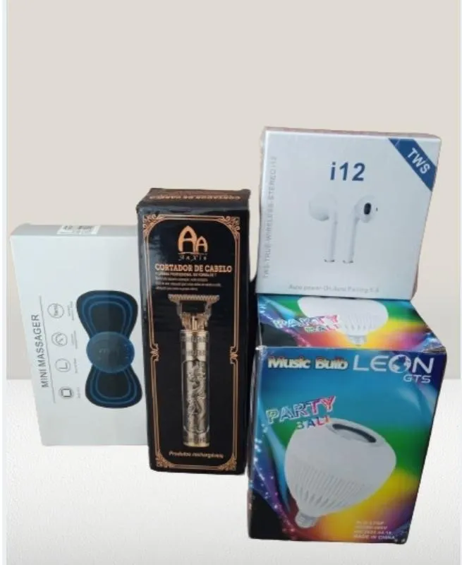 Imagem da campanha Lâmpada colorida com música, phone de ouvido sem fio, barbeador dragon e massageador