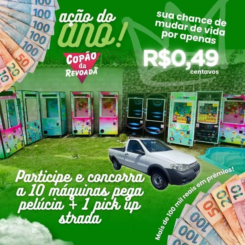 Imagem da campanha 10 maquinas de pelúcia ( garra machine) + 1 pick up strada ou R$ 110 mil no pix