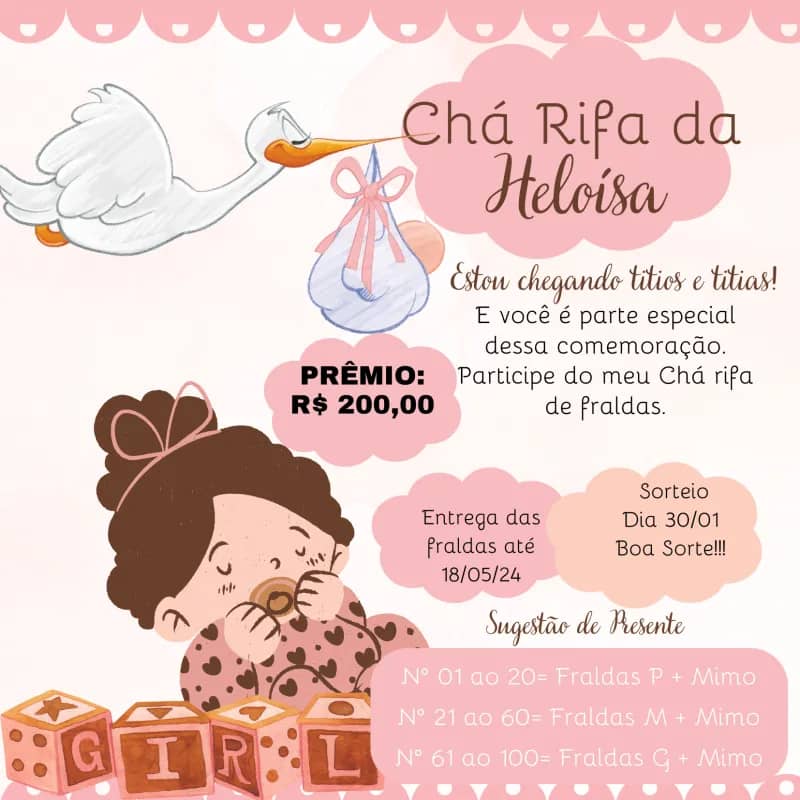 Imagem da campanha Chá Rifa da Heloísa