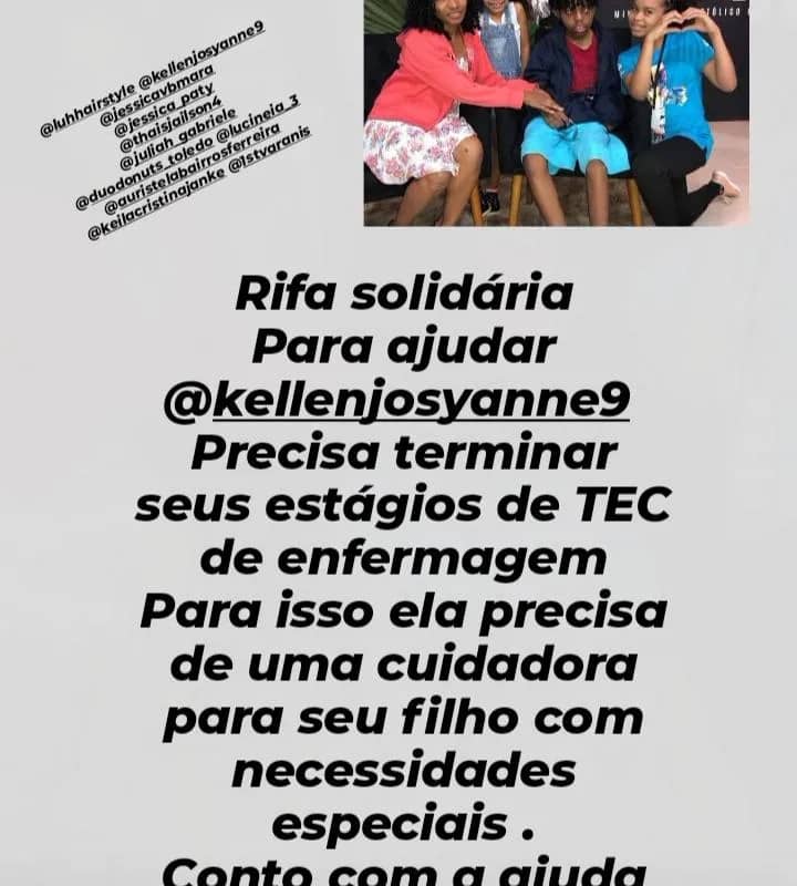 Imagem da campanha Rifa solidária para Kellen Carvalho