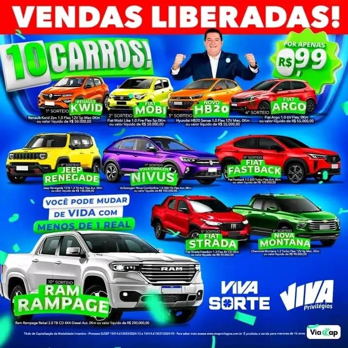 Imagem da campanha 10 CARROS POR 0,99