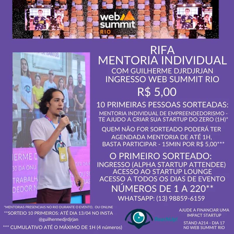 Imagem da campanha Mentoria Individual - Te ajudo a criar sua startup do zero (Guilherme Djrdjrjan) + Ingresso Web