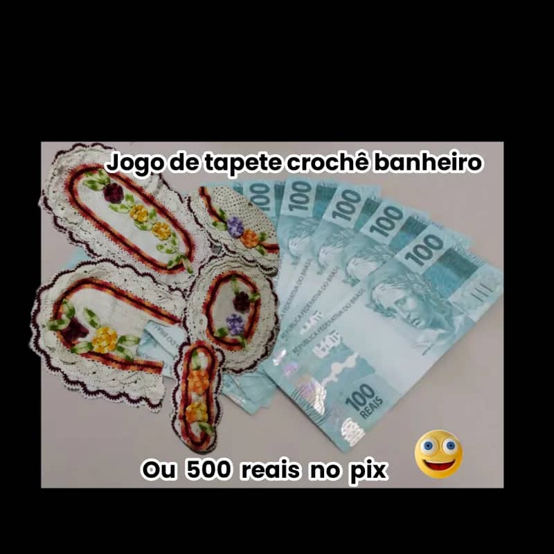 Imagem da campanha 500 reais no pix e um jogo de tapete crochê