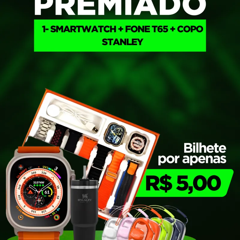 Imagem da campanha Relógio 7 pulseira + Fone Bluetooth + Copo Stanley