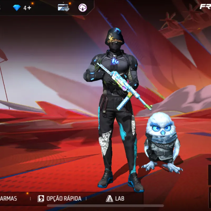 Imagem da campanha Conta FF com 2 skins evolutivas e 7 passes