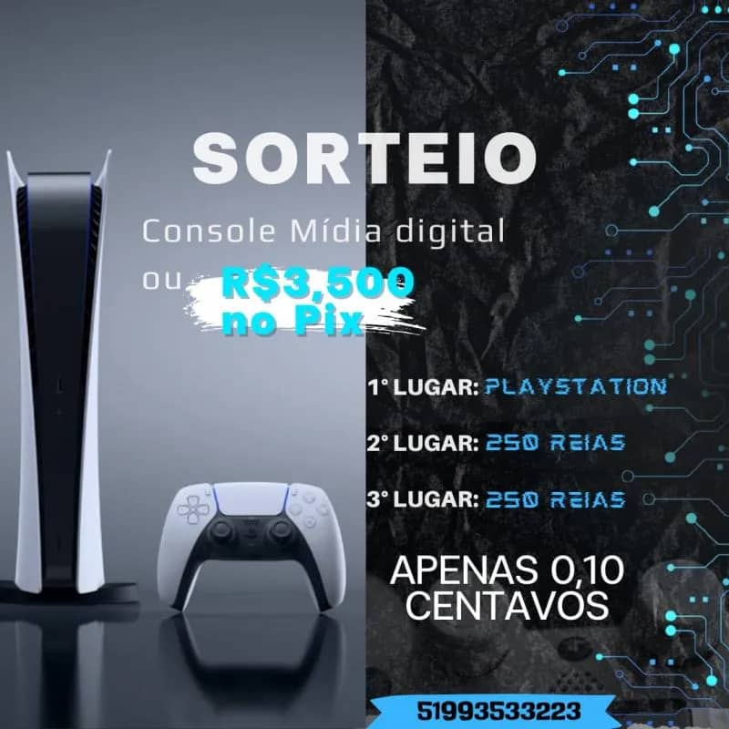 Imagem da campanha Playstation 5 Ou 3,500 No Pix.