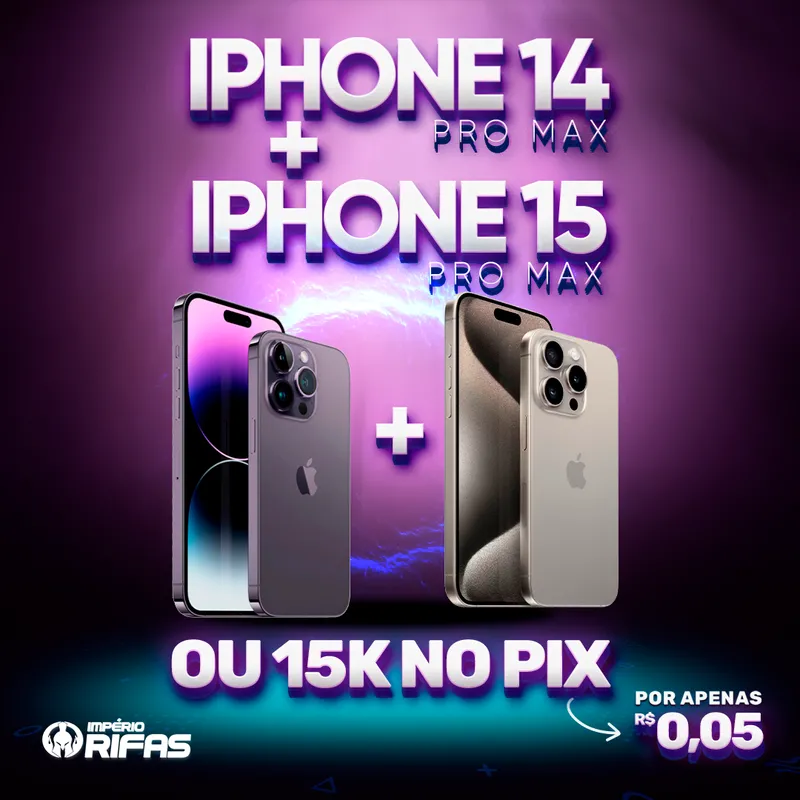 Imagem da campanha IPHONE 14 + 15 OU 15K NO PIX