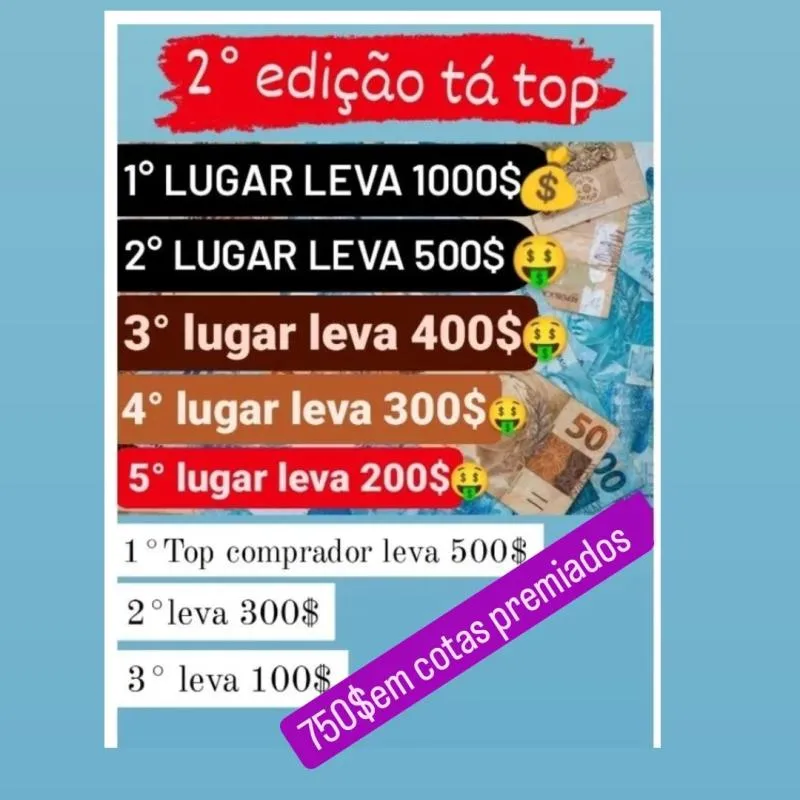 Imagem da campanha Ação 5 ganhadores + top ranking+cotas premiadas