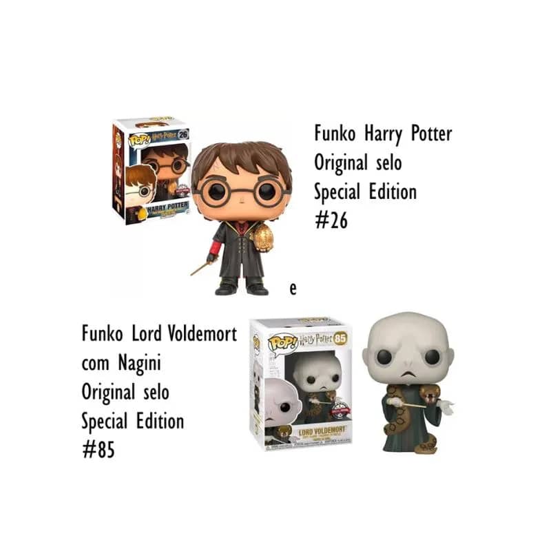 Imagem da campanha Rifa de 2 funkos originais Harry Potter e Lord Voldemort com Nagini