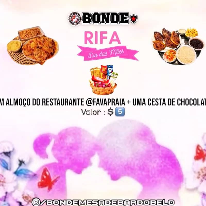 Imagem da campanha ALMOÇO E CESTA DE CHOCOLATES PRO DIA DAS MÃES, É COM O BONDE!
