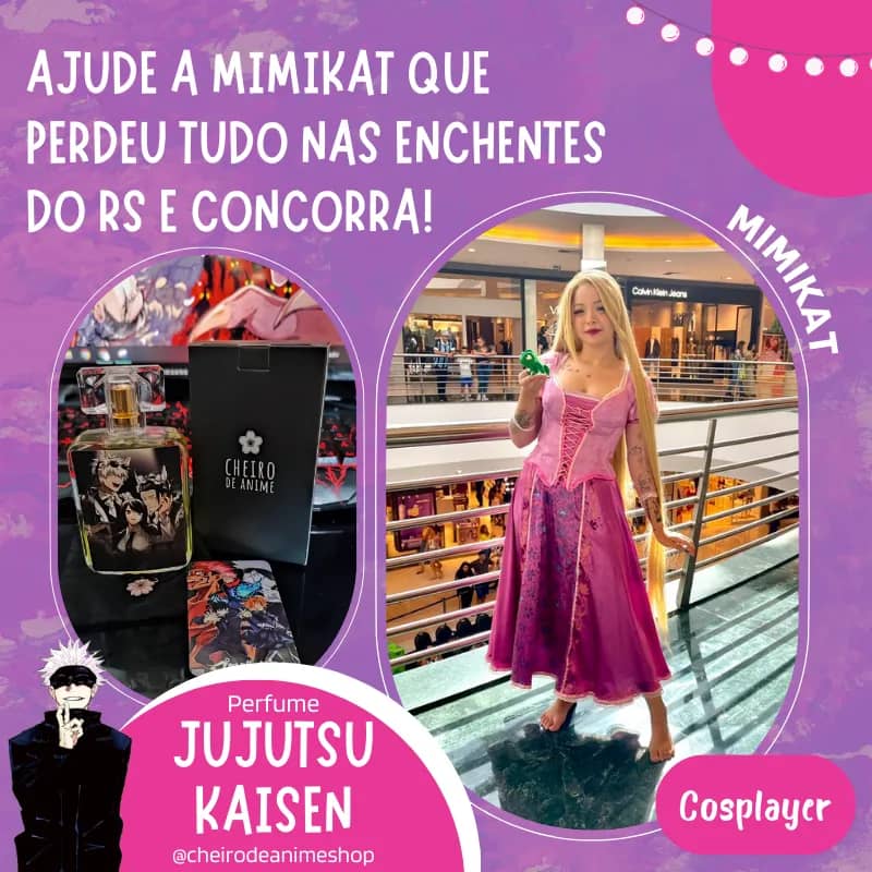 Imagem da campanha Rifa Perfume Jujutsu Kaisen - Ajuda para a Cosplayer Mimikat vítima das enchentes no RS