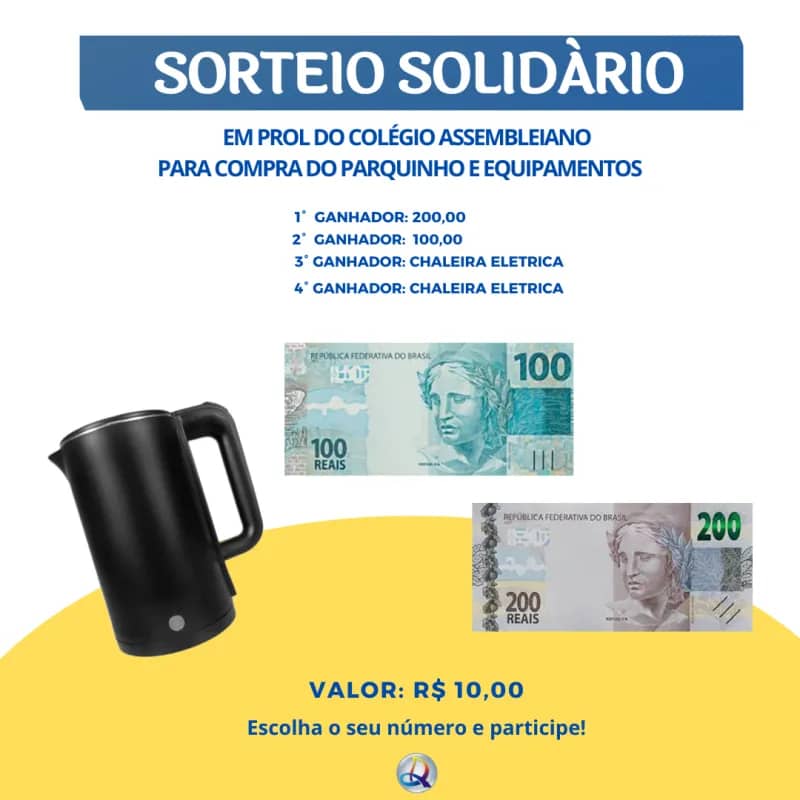 Imagem da campanha sorteio solidário em prol do colegio assembleiano