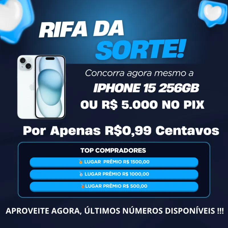 Imagem da campanha iPhone 15 256GB Ou 5K no Pix